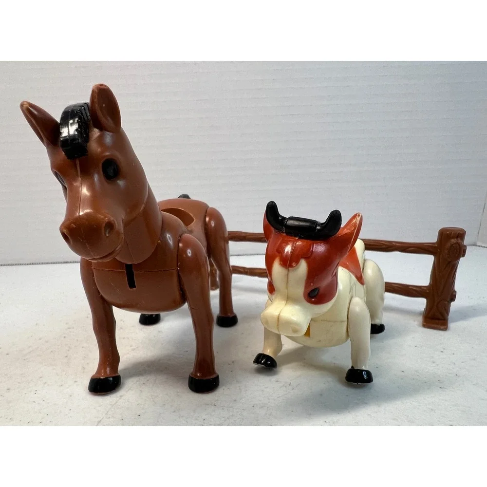 Vintage 1985 Playmates Li'l Playmates Farm Animals Horse Cow and Fence Set
